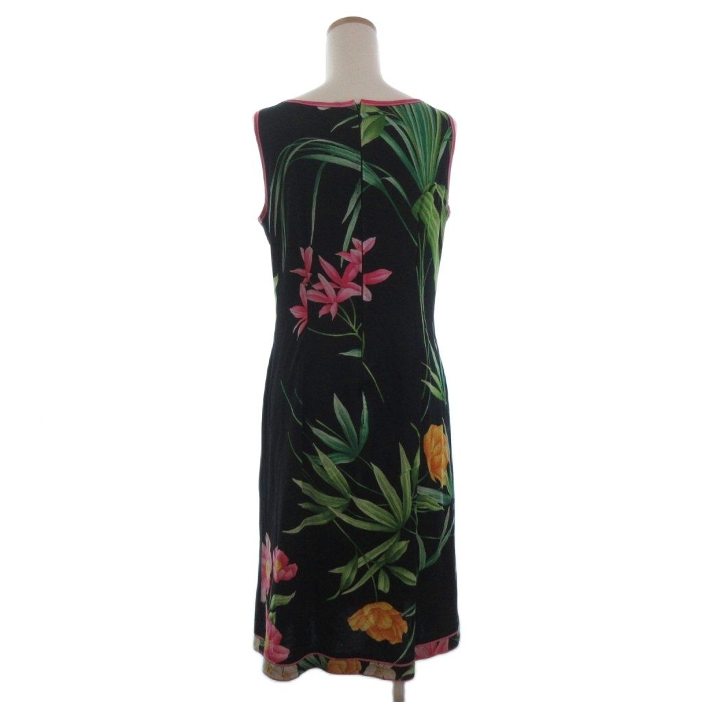 LEONARD FASHION 花柄刺繍 ノースリーブ レオナール LEONARD FASHION 花柄 ノースリーブ ワンピース ブラック系