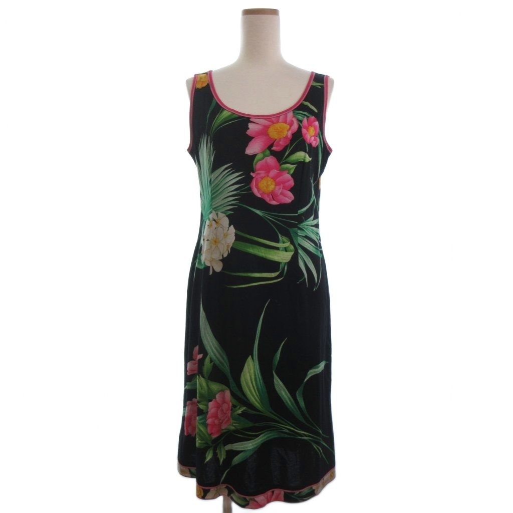 レオナール LEONARD FASHION 花柄 ノースリーブ ワンピース ブラック系