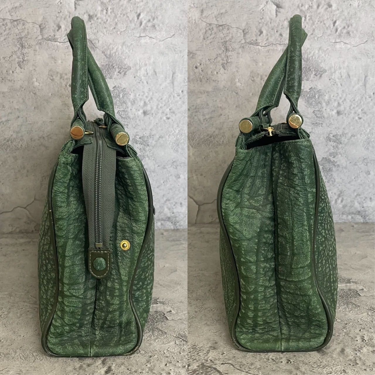 美品 アンテロープ カモシカ革 2way ショルダーバッグ A4収納 緑 