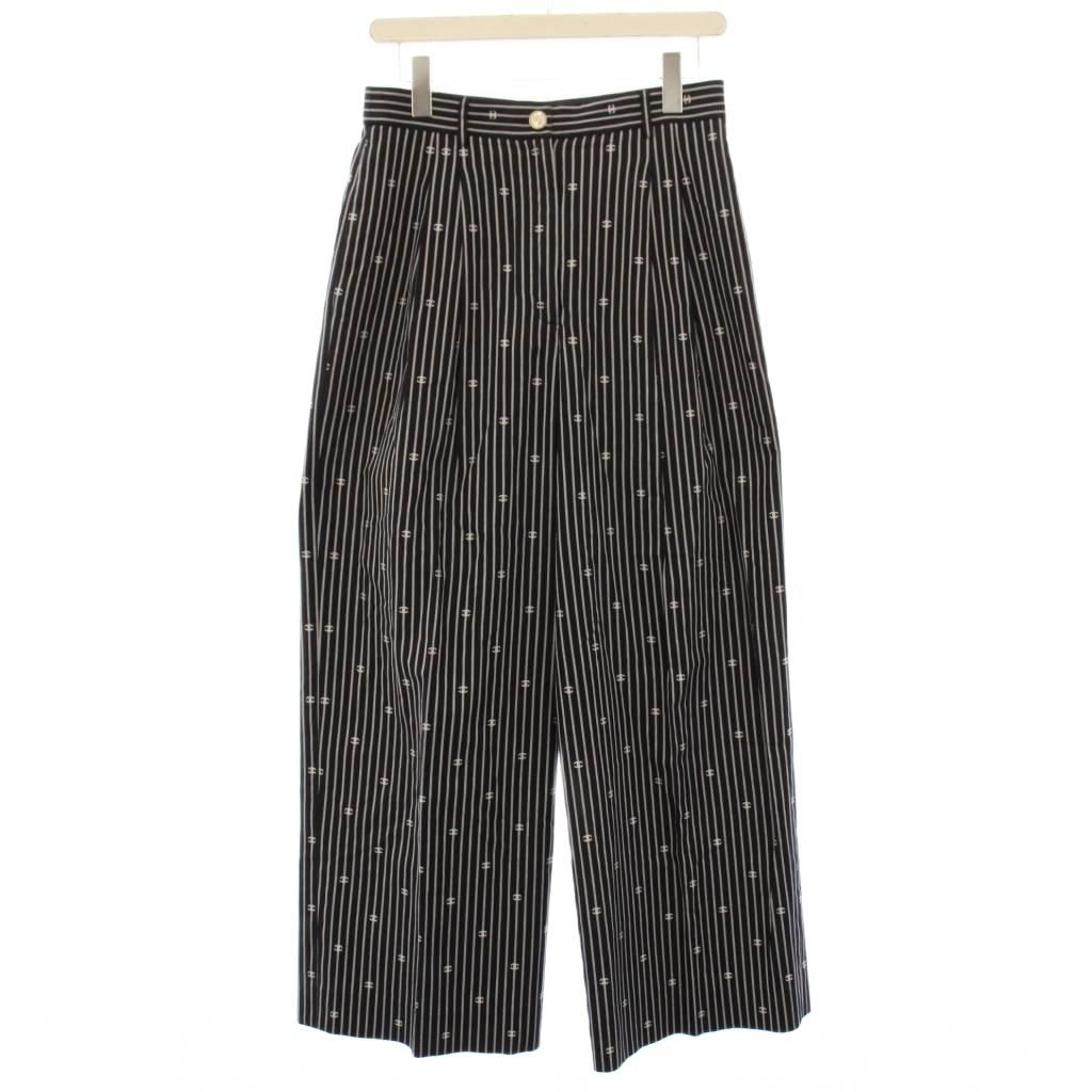 シャネル CHANEL 21SS ココマーク ワイドパンツ 5ボタン 38 黒