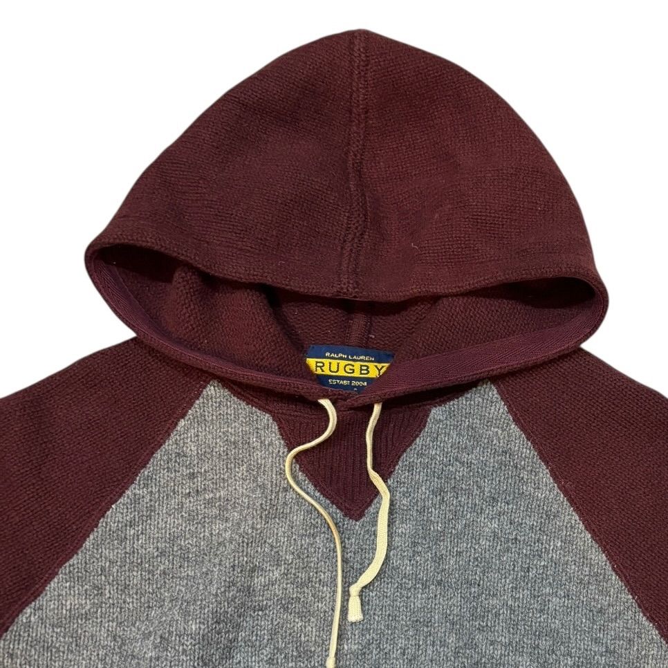 RUGBY RALPH LAUREN Hooded Wool KNIT S グレー ワインレッド ラルフ