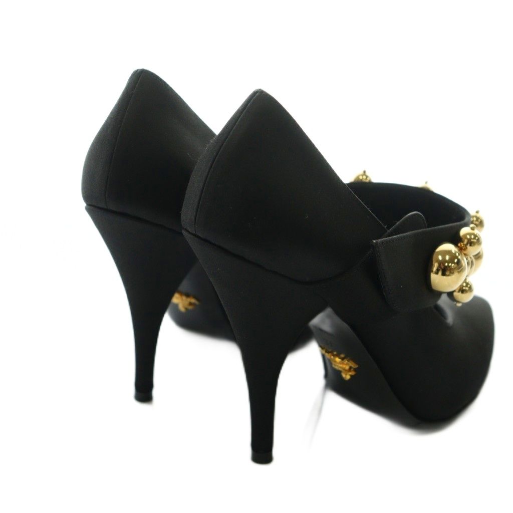 プラダ PRADA メタルデザイン サテンパンプス 37 黒 ブラック /AQ □OS