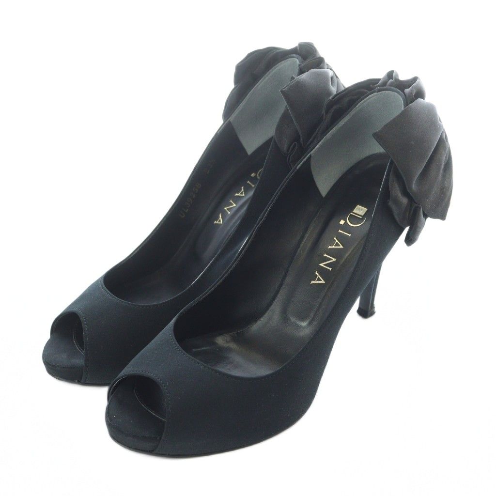 DIANA ブラック ハイヒール リボン付き ダイアナ DIANA パンプス 23.5cm 黒 ブラック リボン オープントゥ