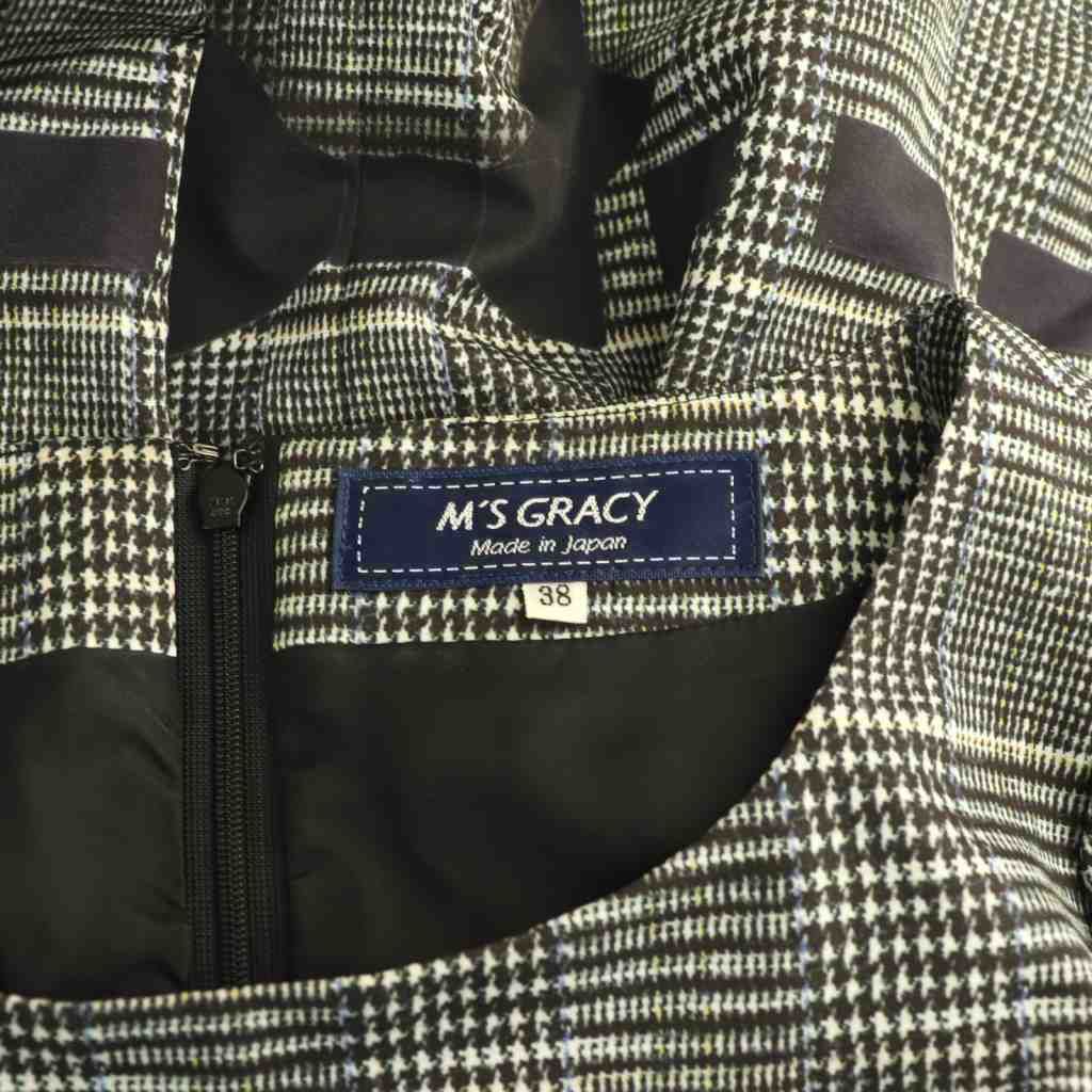 エムズグレイシー M'S GRACY チェックリボン ワンピース半袖 膝丈 38