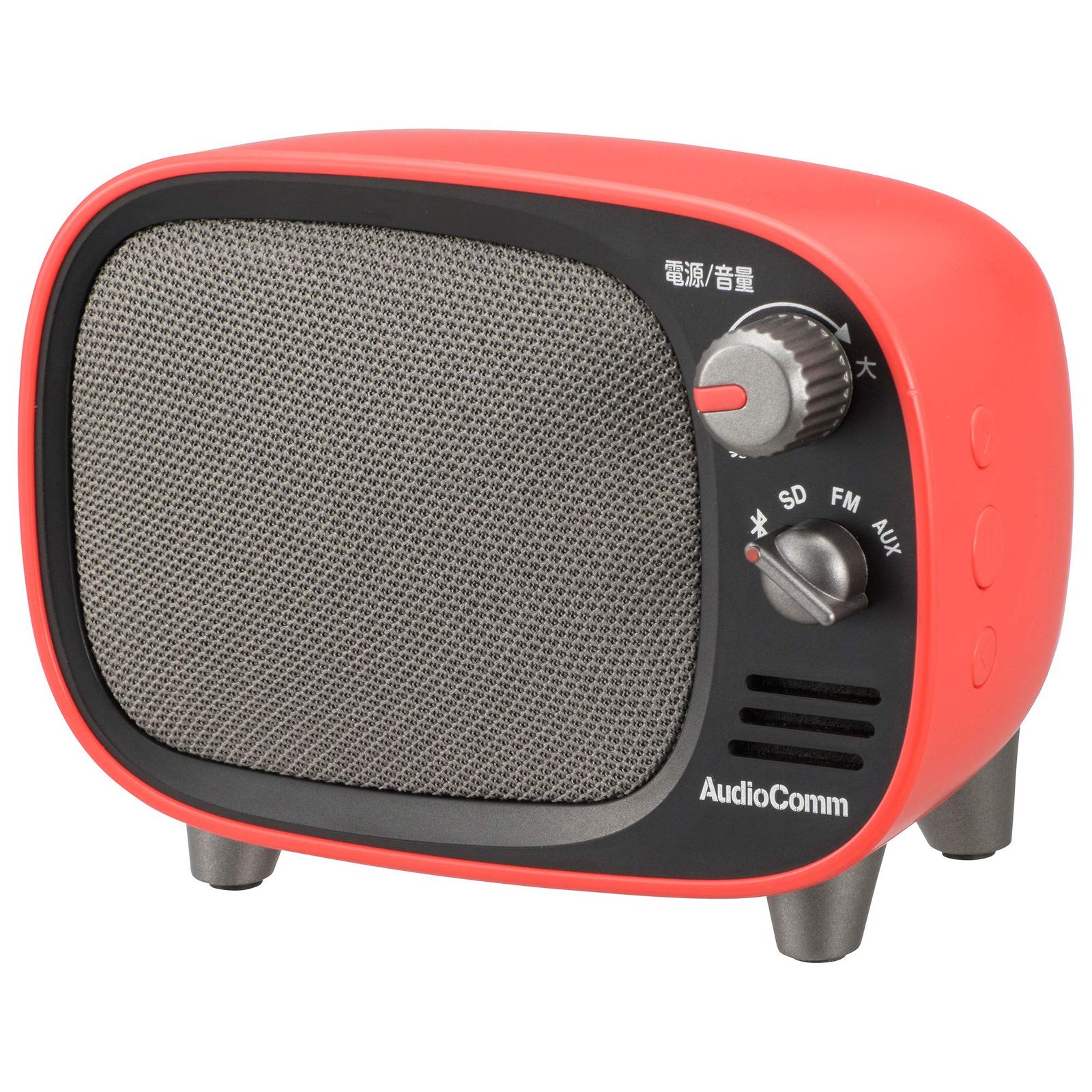 オーム電機 AudioComm Bluetoothワイヤレススピーカー レトロ レッド