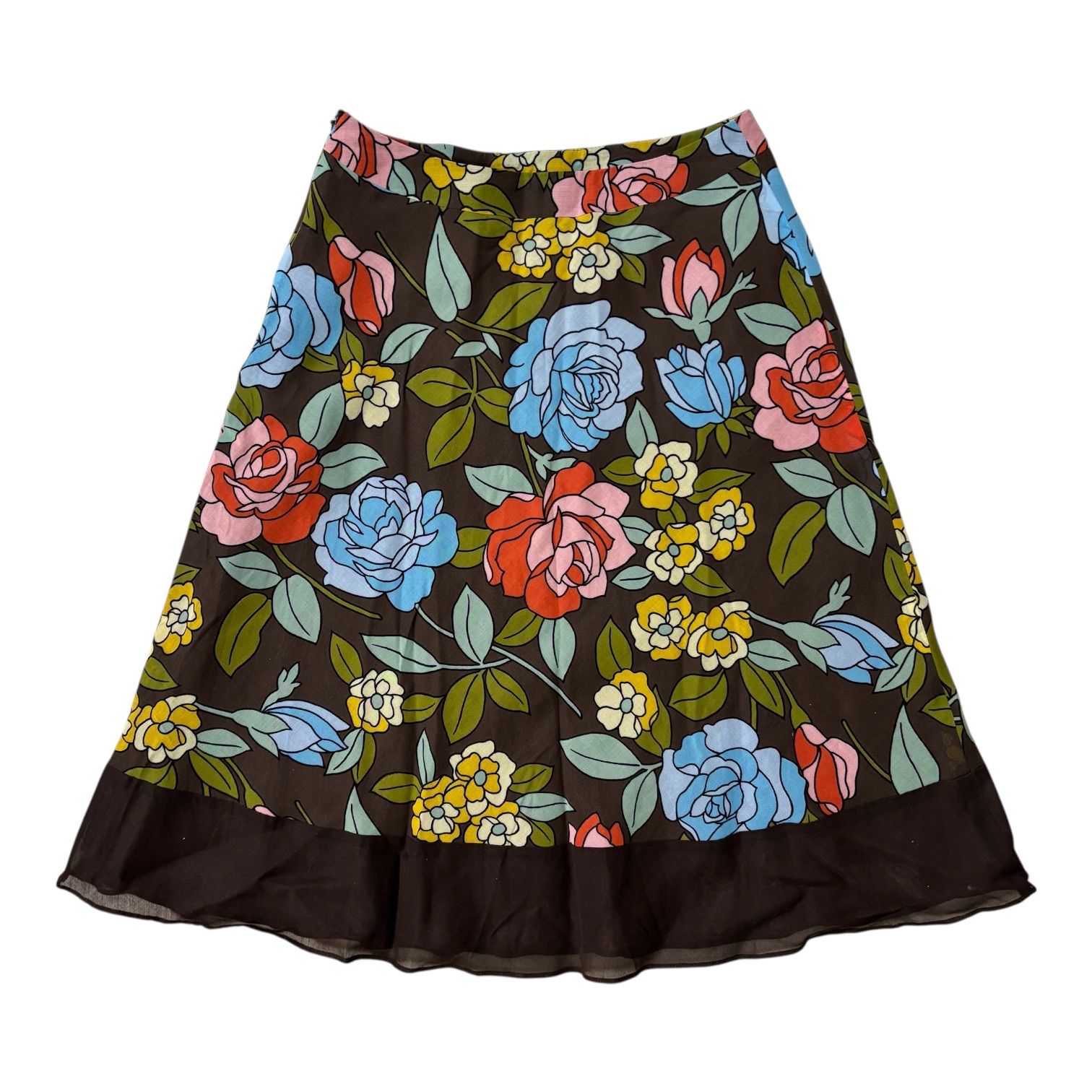 MS GRACY エムズグレイシー フレアスカート 花柄 シルク100% ブラウン