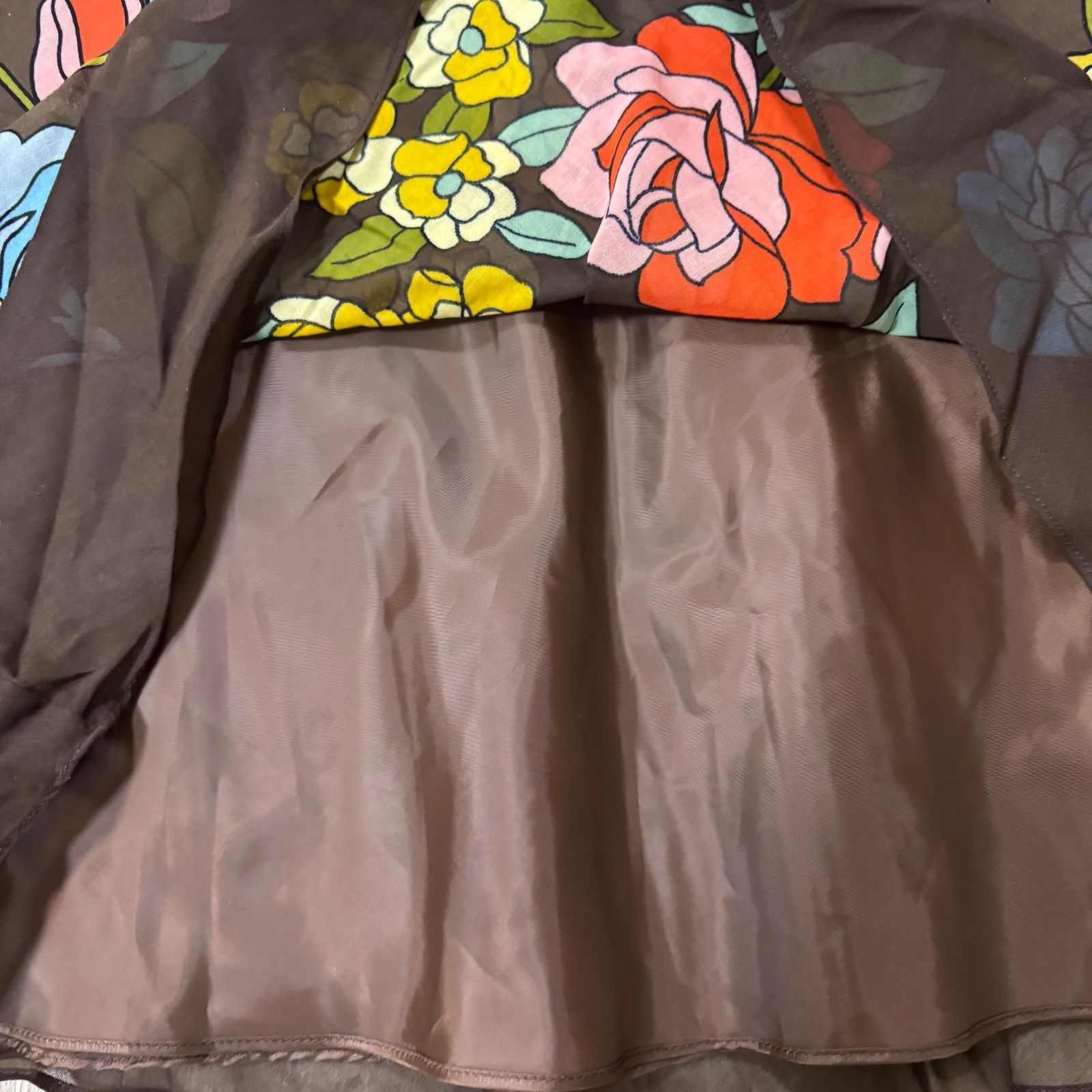 MS GRACY エムズグレイシー フレアスカート 花柄 シルク100% ブラウン