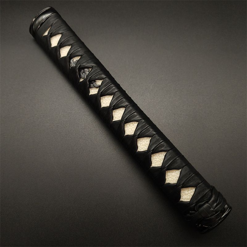 日本刀柄 黒目縁頭 龍目貫 pbz01 日本刀装具 新品 全長約26CM 本鮫皮