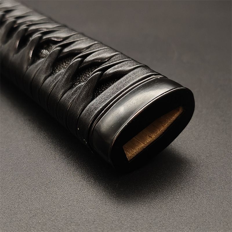 日本刀柄 黒目縁頭 龍目貫 pbz02 日本刀装具 新品 全長約26CM 本鮫皮