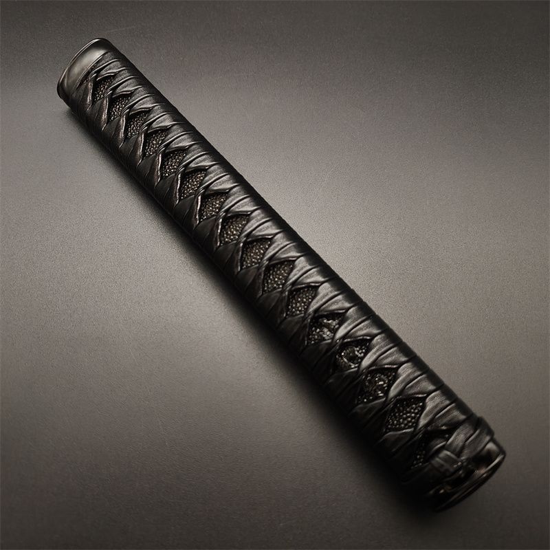 日本刀柄 黒目縁頭 龍目貫 pbz02 日本刀装具 新品 全長約26CM 本鮫皮