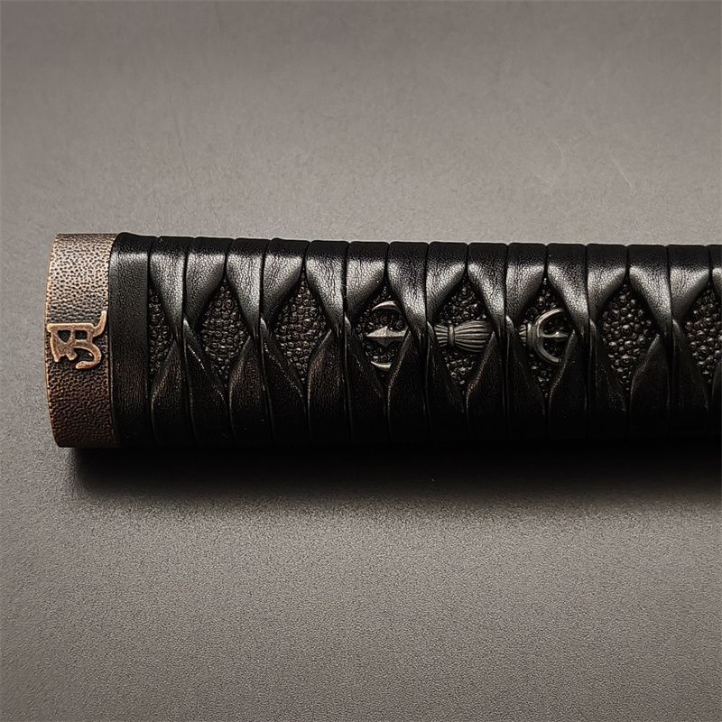 日本刀柄 梵字縁頭 三鈷杵目貫 pbz03 日本刀装具 新品 全長約26CM 本鮫