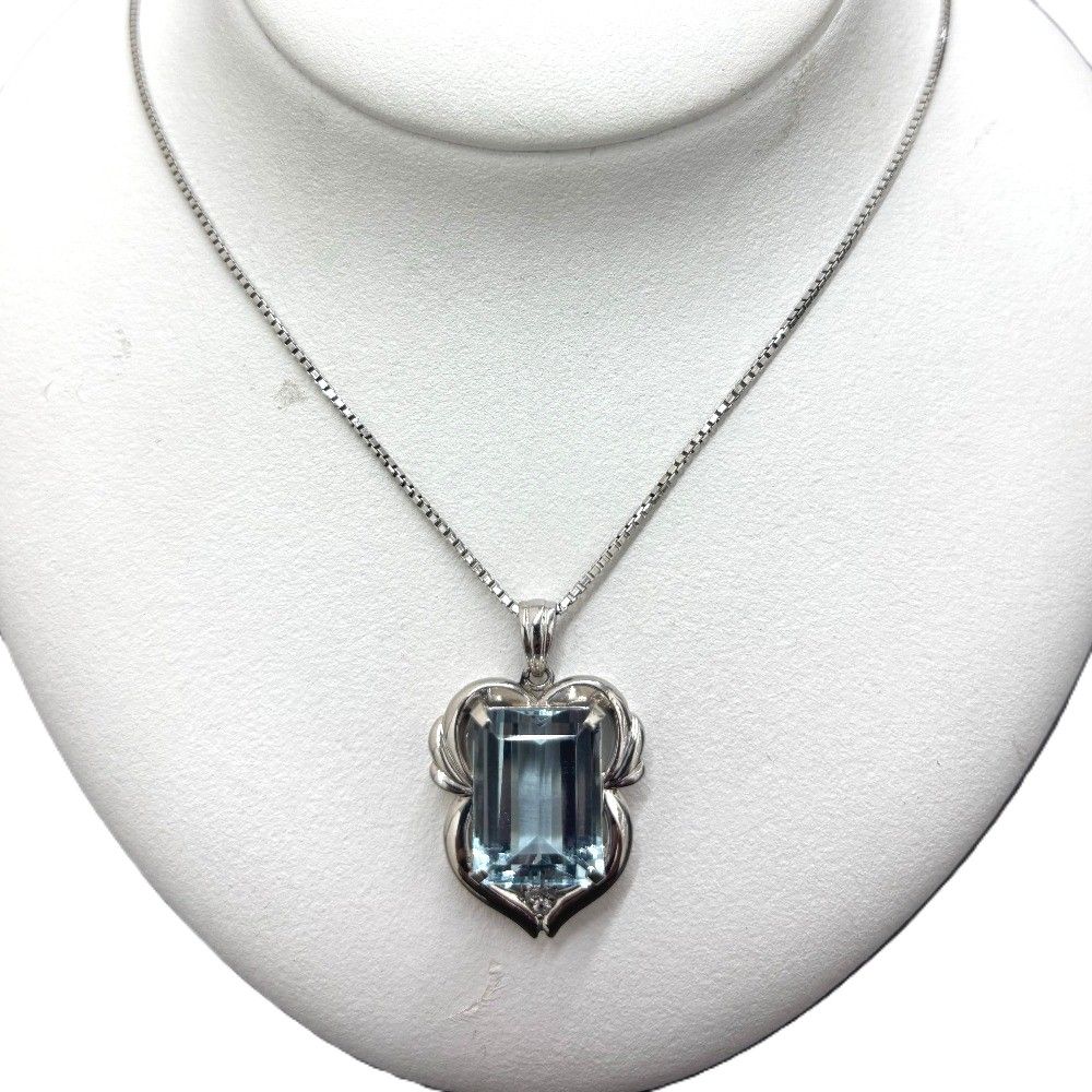 ネックレス Pt900×天然アクアマリン×ダイヤモンドトップ Pt850チェーン