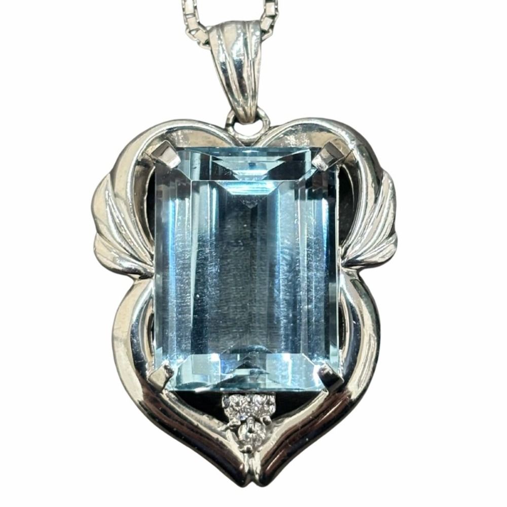 ネックレス Pt900×天然アクアマリン×ダイヤモンドトップ Pt850チェーン