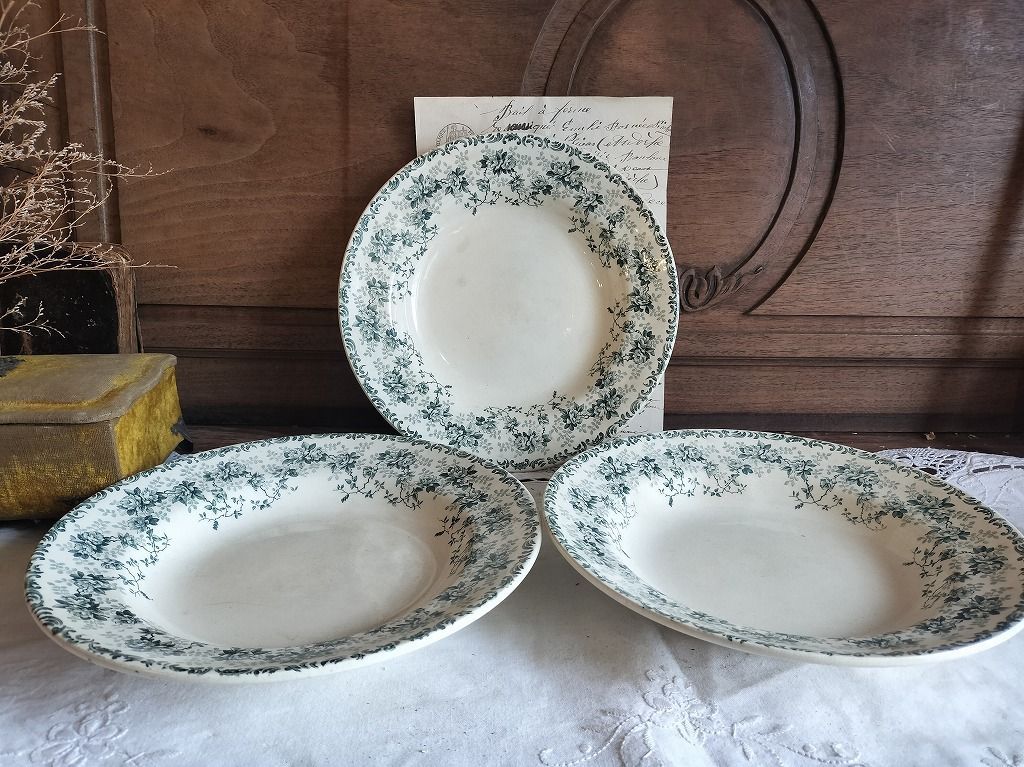 フランス アンティーク 絵つき皿 Choisy Le Roi 装飾 深皿 3枚セット