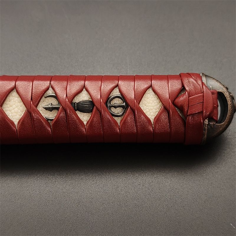 日本刀柄 梵字縁頭 三鈷杵目貫 pbz10 日本刀装具 新品 全長約26CM 本鮫