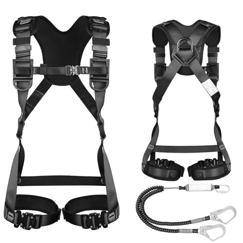 フルハーネス 安全帯 新規格 軽量化 肩パッド付き ワンタッチ式バックル カンタンに着脱 腰道具を付けたまま脱ぎ着しやすい 水平型腿ベルト 100 kg 太もも紐の最大長84 cm落下防止 電気工事 高所での安全作業 消防 空中作業に適し e 00 eed 96