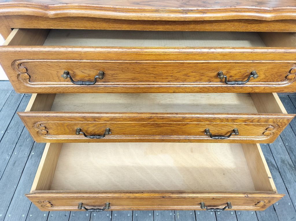 フランス アンティーク 木製 彫刻装飾 三段 収納 キャビネット 美品