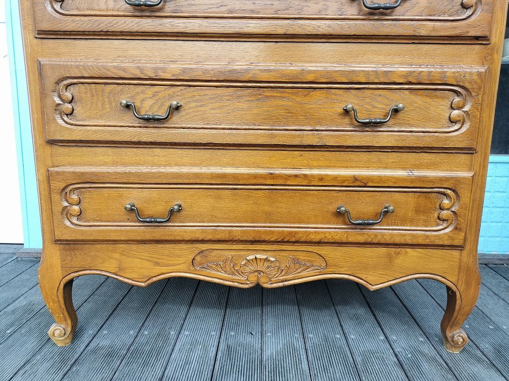 フランス アンティーク 木製 彫刻装飾 三段 収納 キャビネット 美品