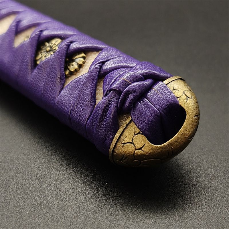 日本刀柄 唐草縁頭 桜目貫 pbz16 日本刀装具 新品 全長約26CM 本鮫皮