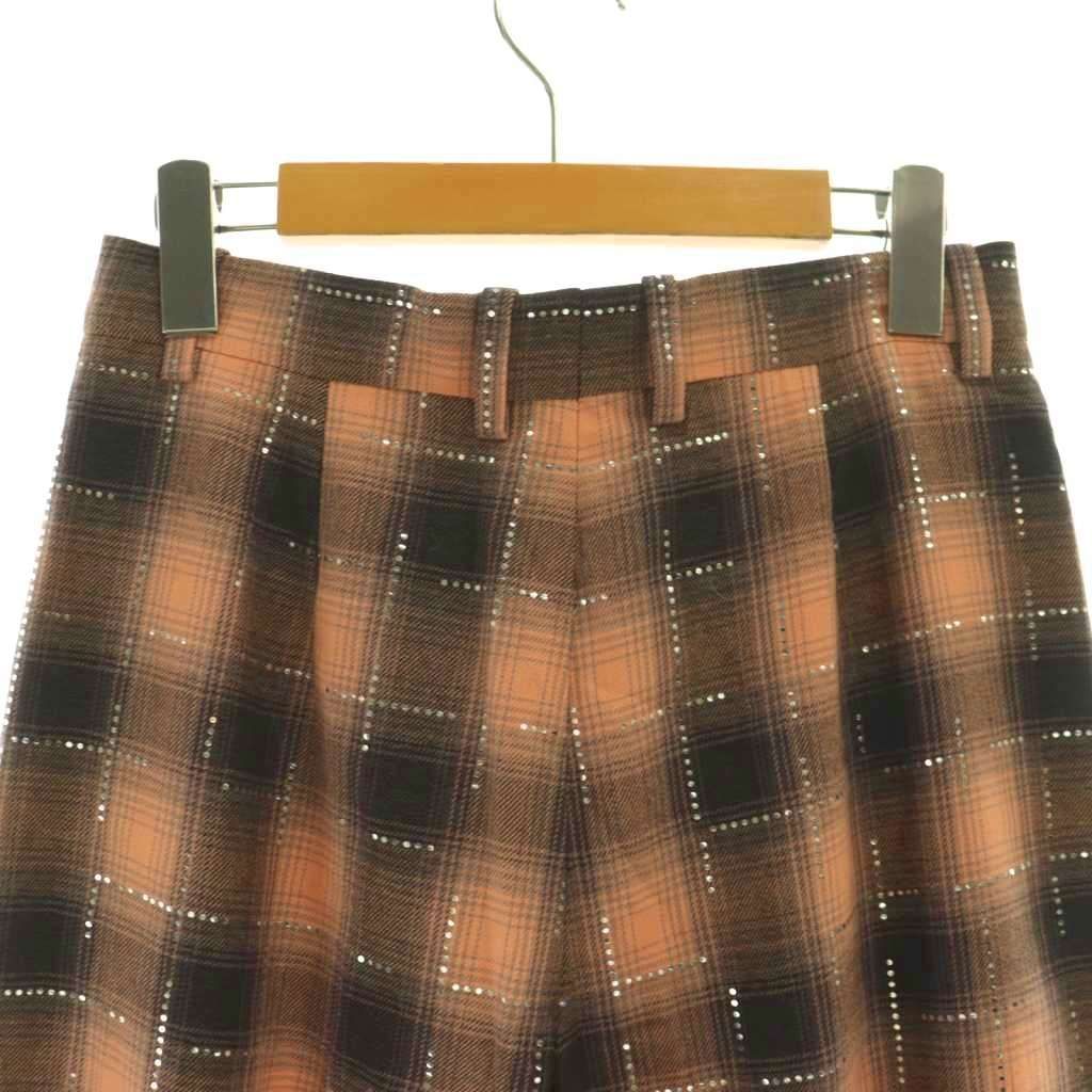 シャネル CHANEL チェック スパンコール タックパンツ ワイド ジッパー