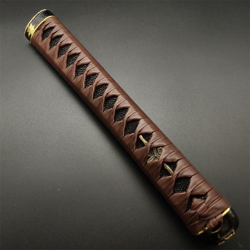 日本刀柄 紅葉縁頭 桜目貫 pbz34 日本刀装具 新品 全長約26CM 本鮫皮