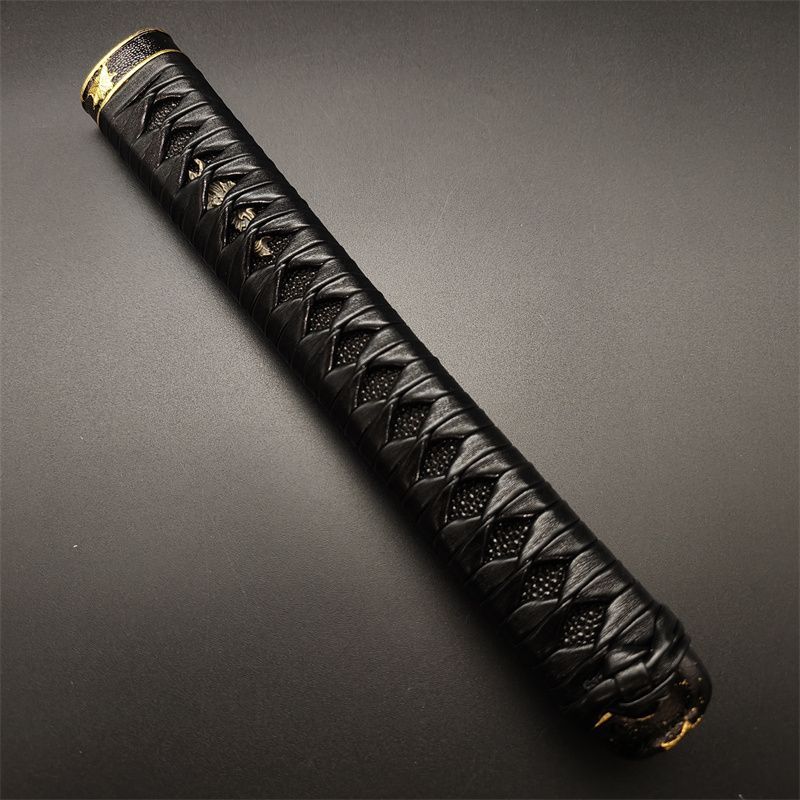 日本刀柄 紅葉縁頭 牡丹目貫 pbz35 日本刀装具 新品 全長約26CM 本鮫皮