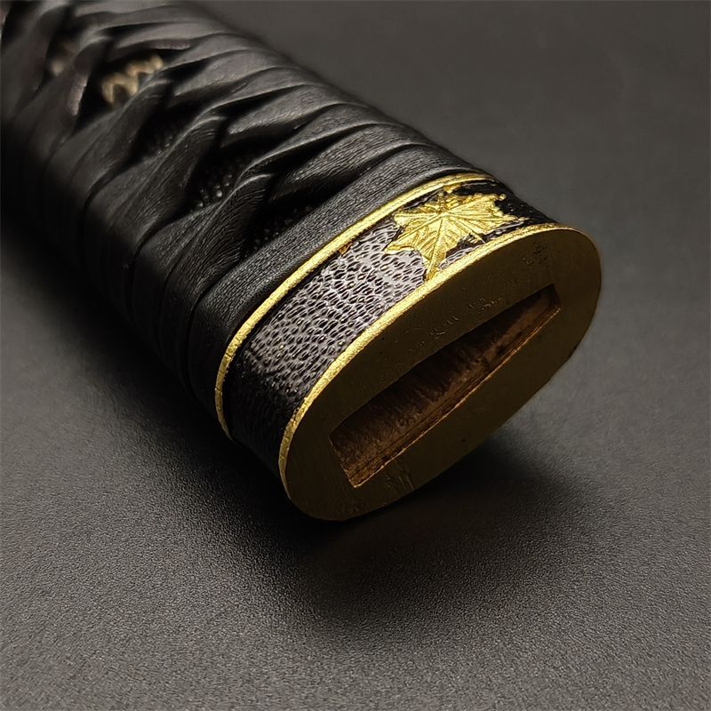 日本刀柄 紅葉縁頭 牡丹目貫 pbz35 日本刀装具 新品 全長約26CM 本鮫皮