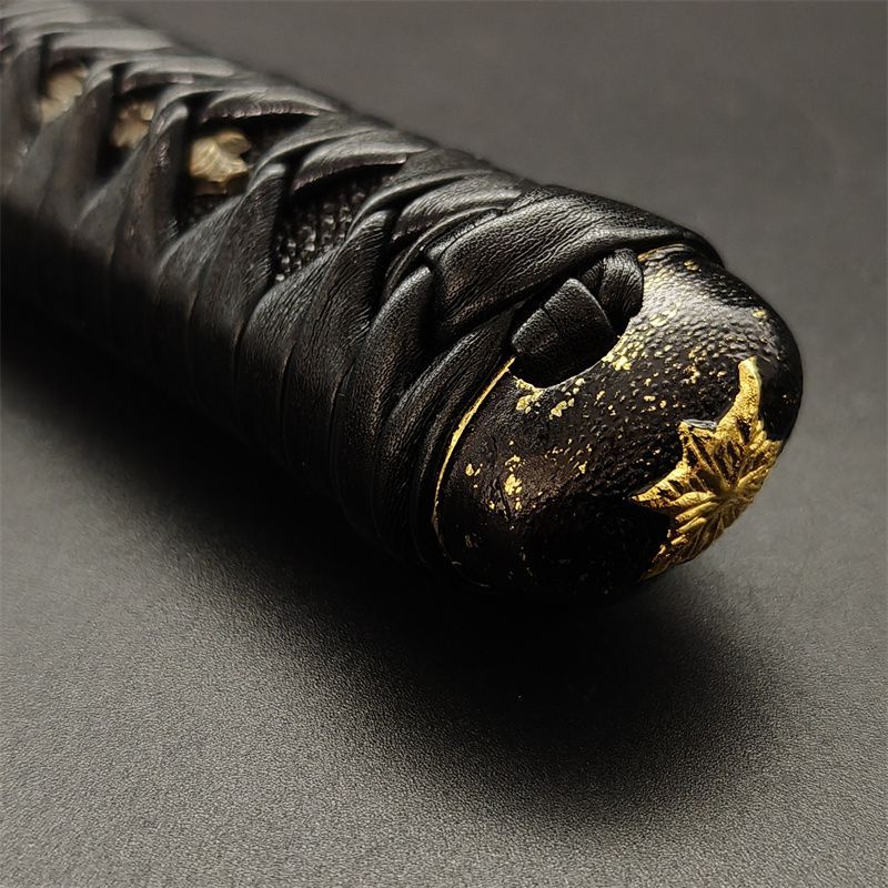 日本刀柄 紅葉縁頭 牡丹目貫 pbz35 日本刀装具 新品 全長約26CM 本鮫皮