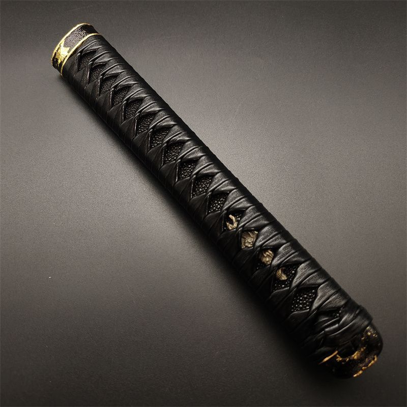 日本刀柄 紅葉縁頭 牡丹目貫 pbz35 日本刀装具 新品 全長約26CM 本鮫皮