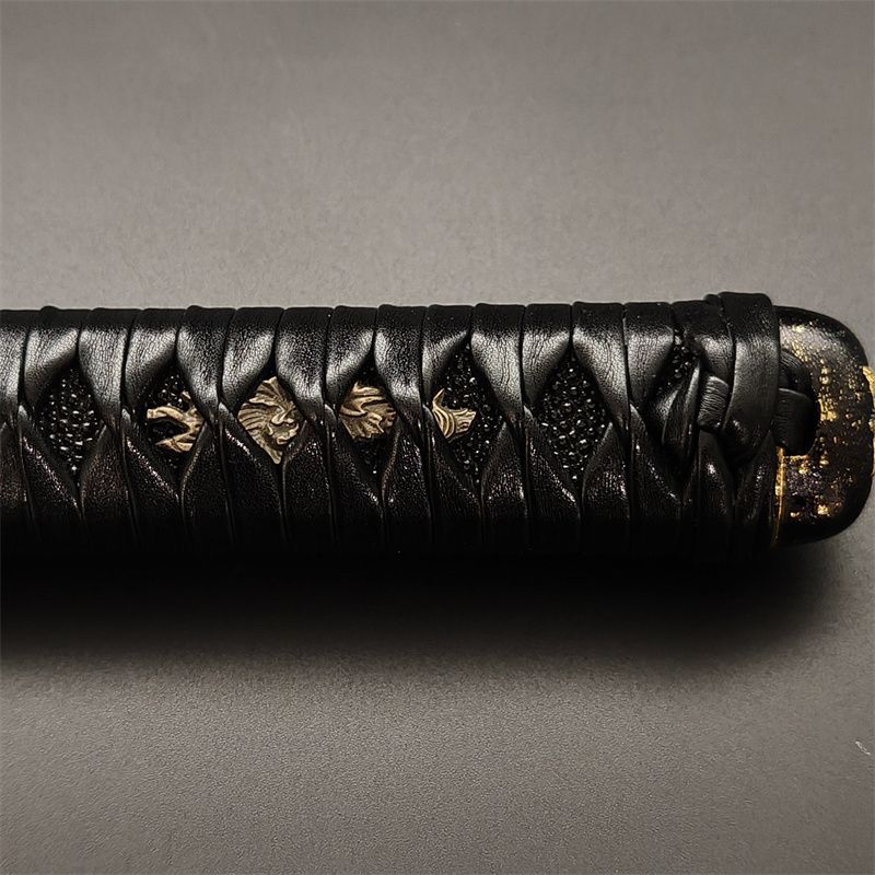 日本刀柄 紅葉縁頭 牡丹目貫 pbz35 日本刀装具 新品 全長約26CM 本鮫皮