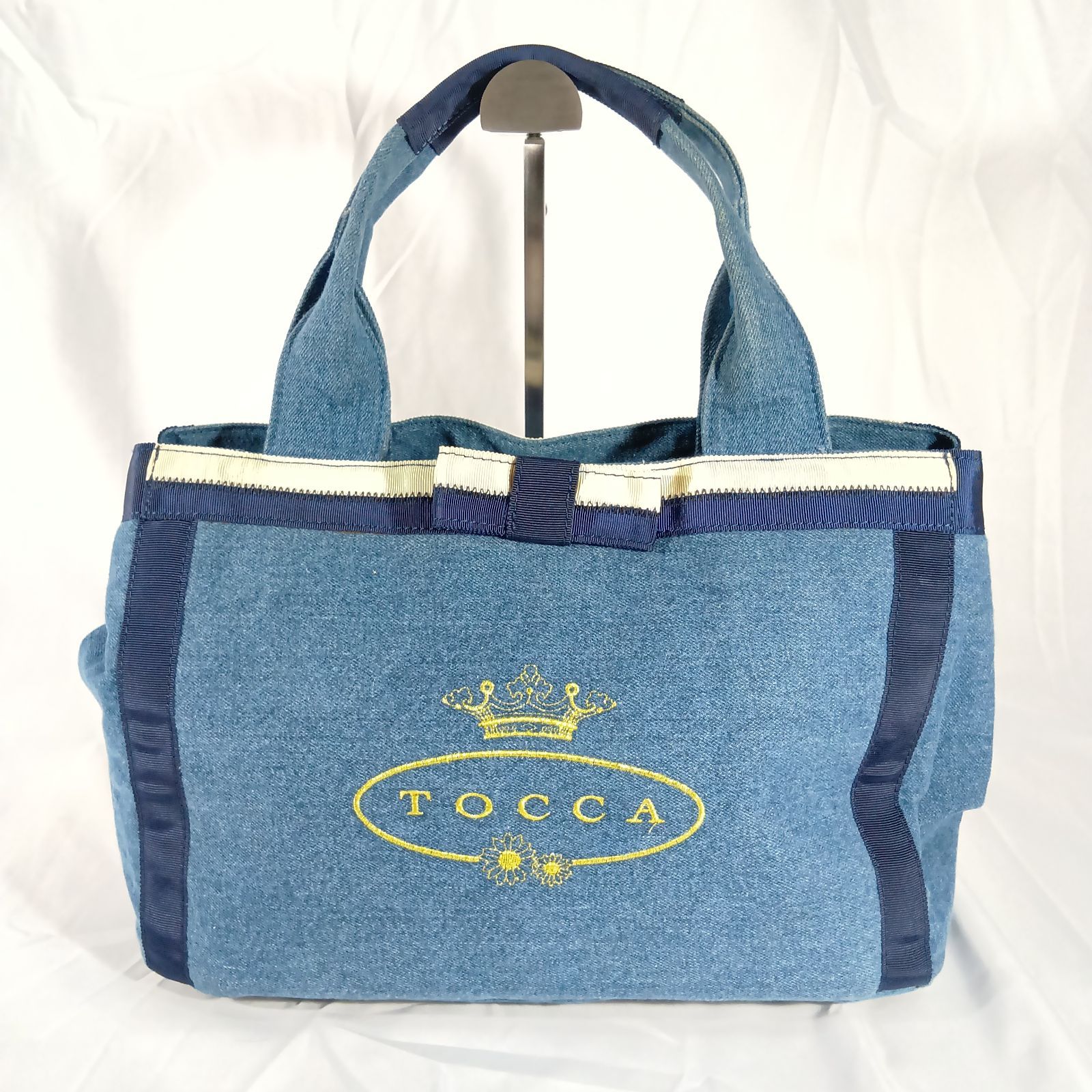 訳あり】トッカ トートバッグ デニム調 リボン ロゴ刺繍 TOCCA 