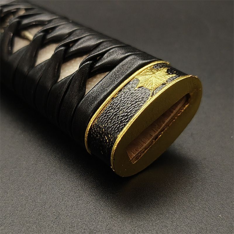 日本刀柄 紅葉縁頭 桜目貫 pbz36 日本刀装具 新品 全長約26CM 本鮫皮