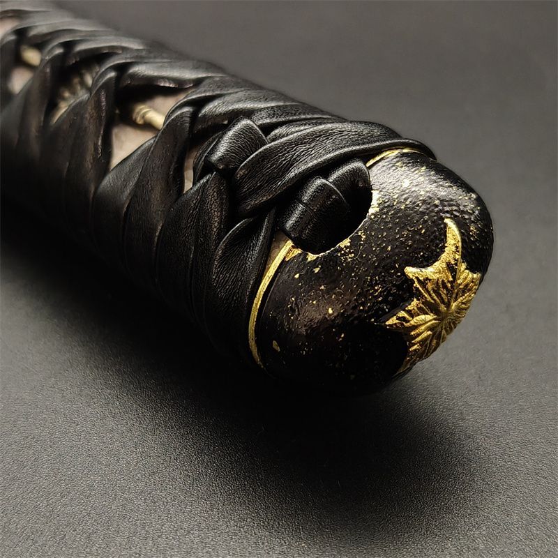 日本刀柄 紅葉縁頭 桜目貫 pbz36 日本刀装具 新品 全長約26CM 本鮫皮