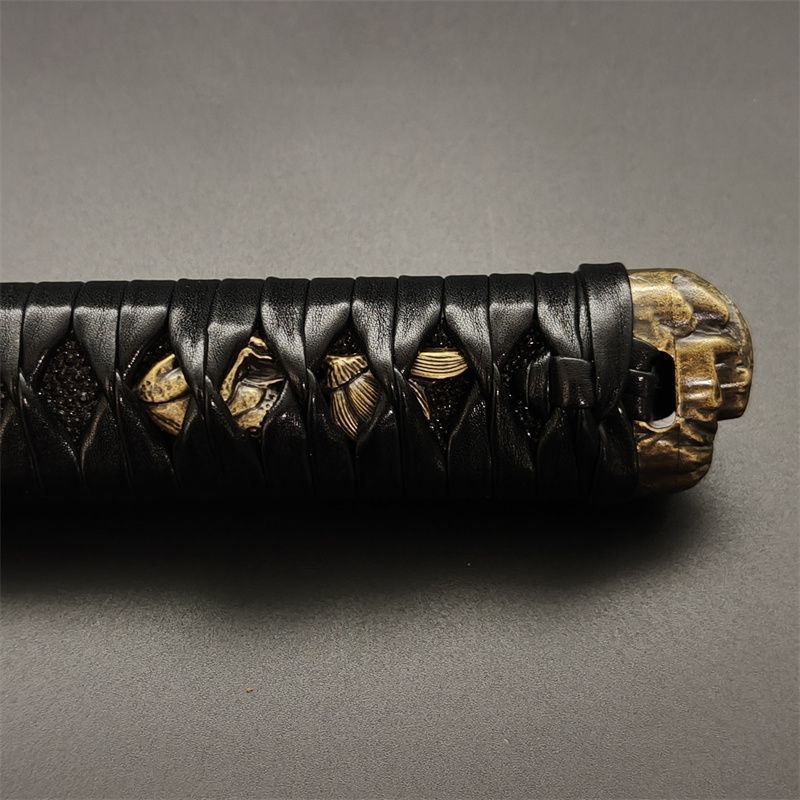 日本刀柄 蛙縁頭 蛙目貫 pbz39 日本刀装具 新品 全長約26CM 本鮫皮