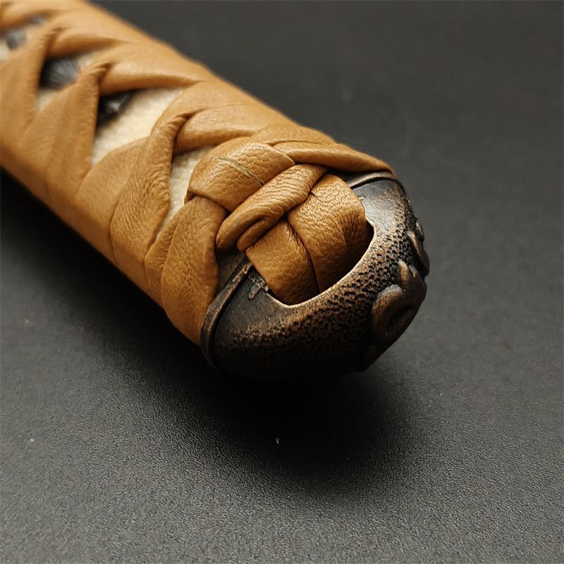 日本刀柄 梵字縁頭 三鈷杵目貫 pbz41 日本刀装具 新品 全長約26CM 本鮫