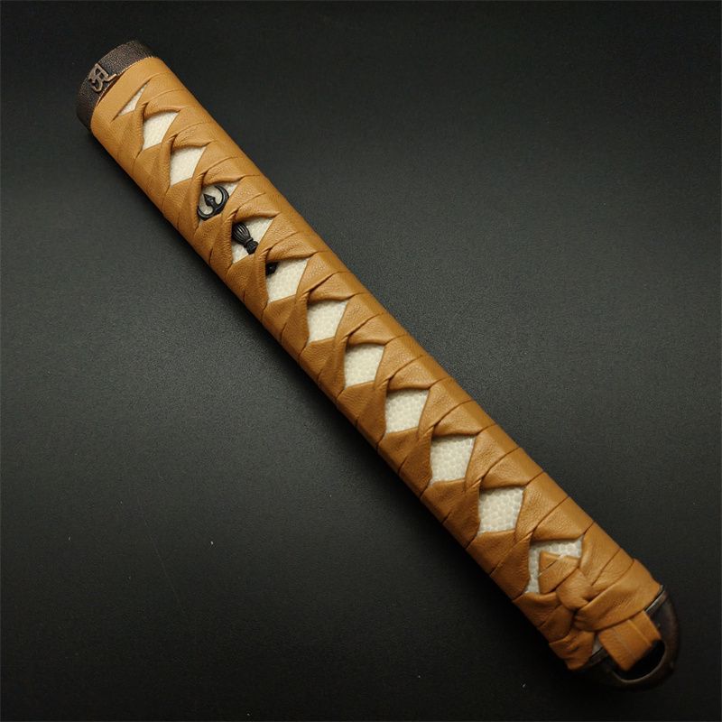 日本刀柄 梵字縁頭 三鈷杵目貫 pbz41 日本刀装具 新品 全長約26CM 本鮫