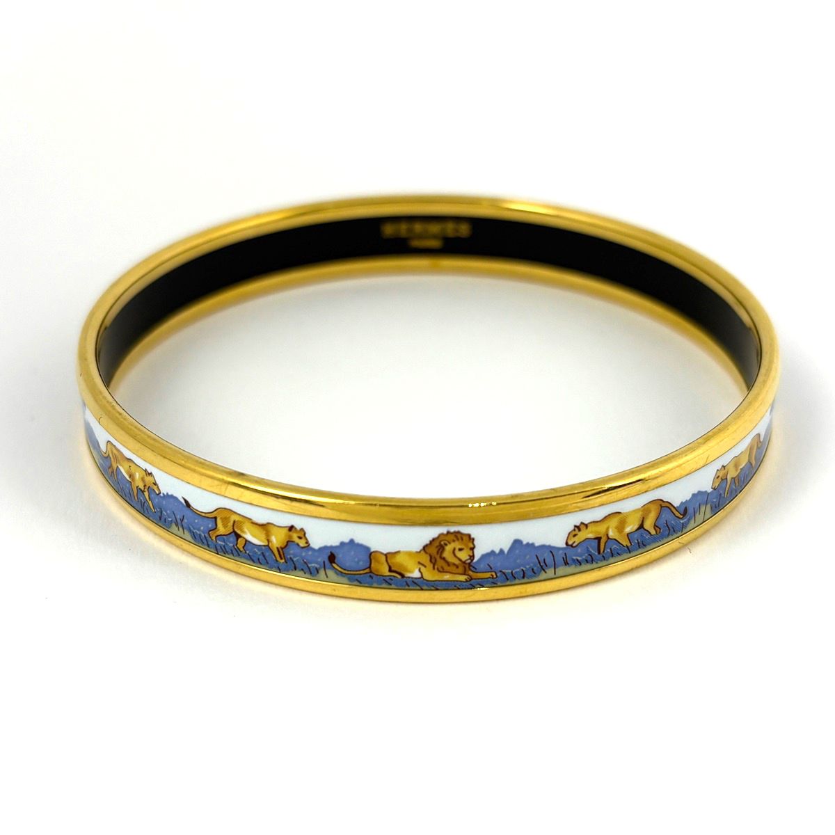 エルメス HERMES エマイユ PM 腕輪 七宝焼き ライオン柄 バングル GP