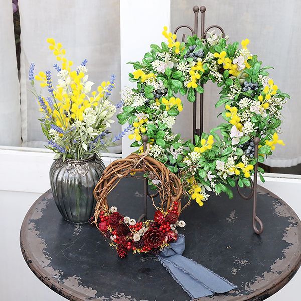 現品販売 ドライリース アンティークシック レッド＆イエロー 天然素材