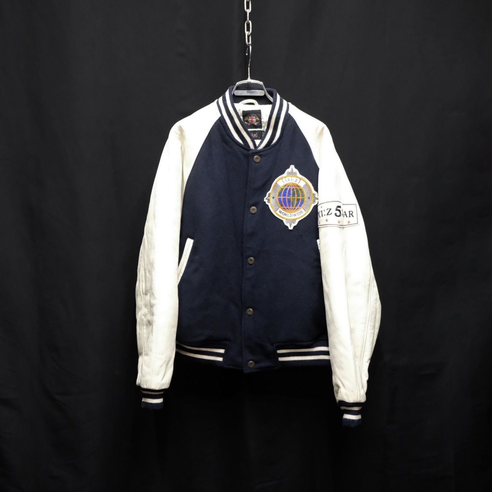 90s ixi:z 袖革スタジャン 刺繍/ワッペンデコレーション Lサイズ ixiz