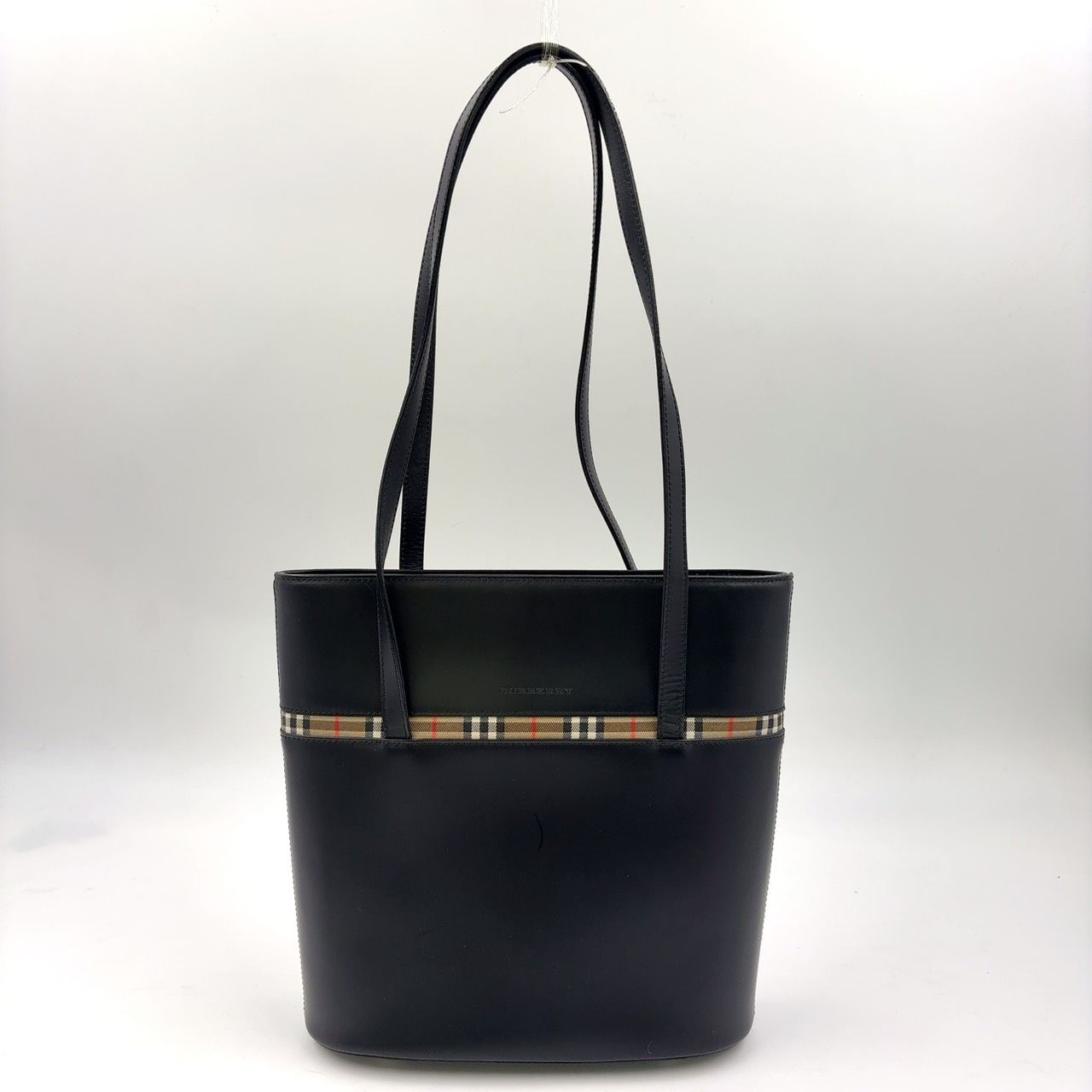 BURBERRY ノバチェック バケツ型 レザー ブラック トートバッグ