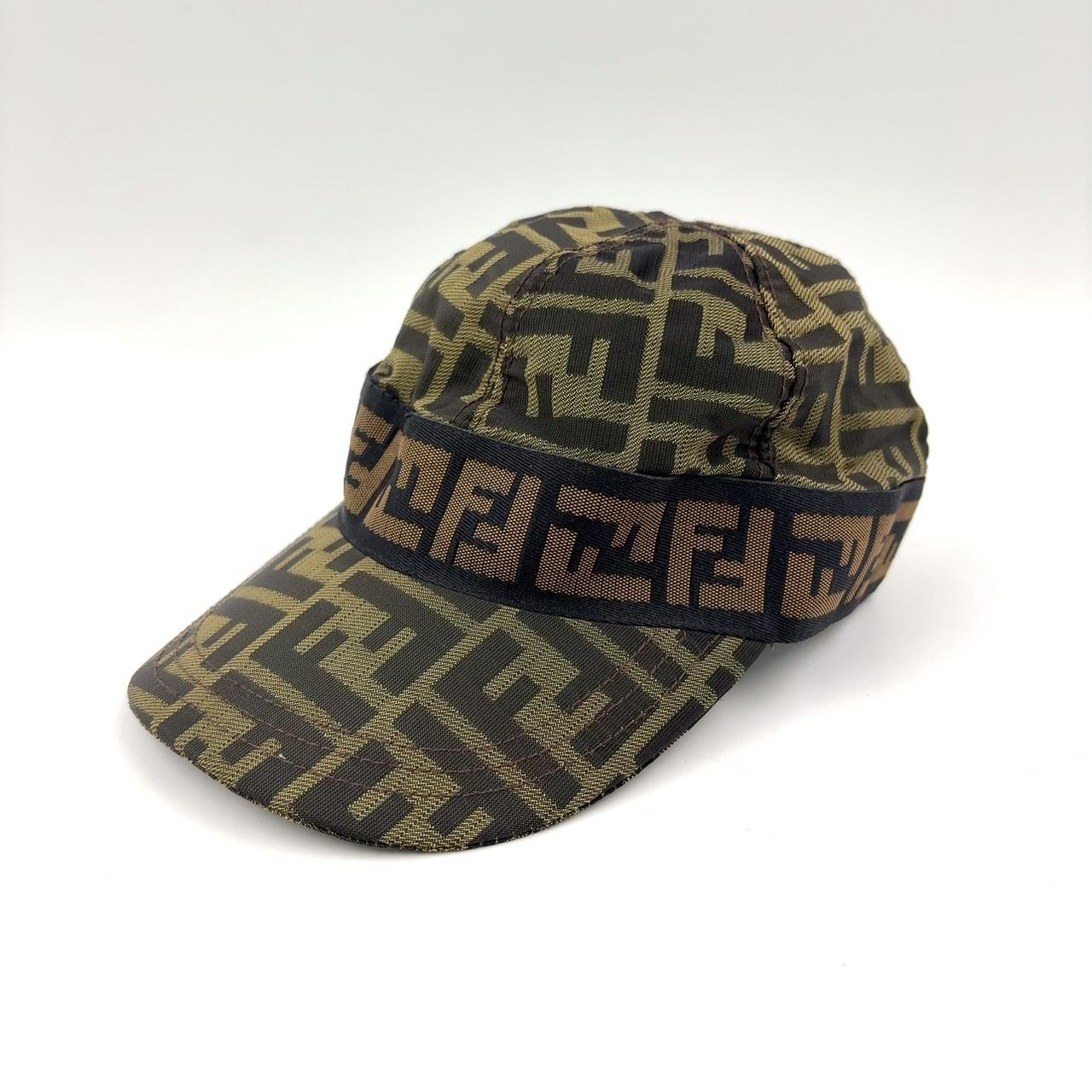 FENDI ズッカ柄 キャップ ナイロン×ポリウレタン カーキブラウン 帽子