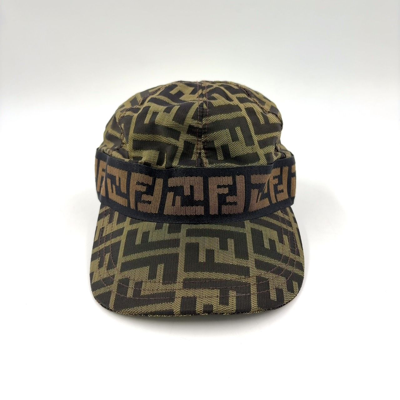 FENDI ズッカ柄 キャップ ナイロン×ポリウレタン カーキブラウン 帽子