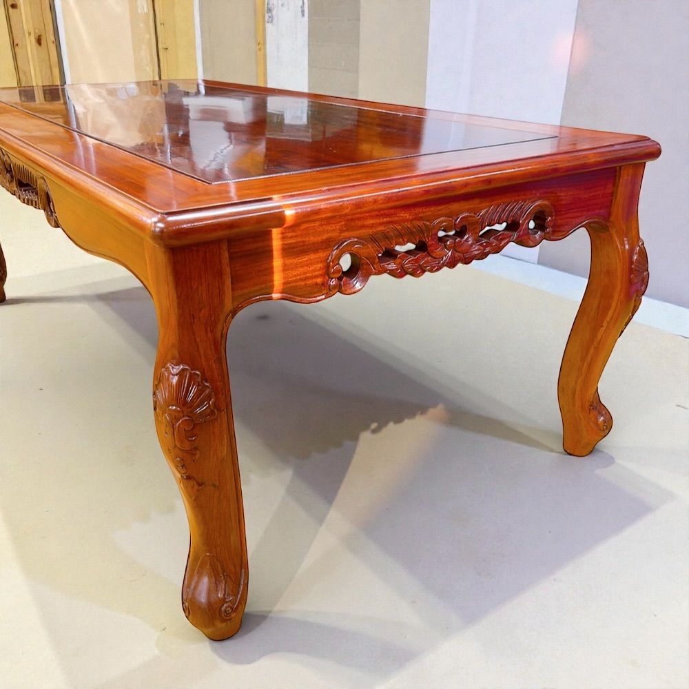 アンティーク調 座卓 ローテーブル 木製 彫刻脚 和風テーブル センター