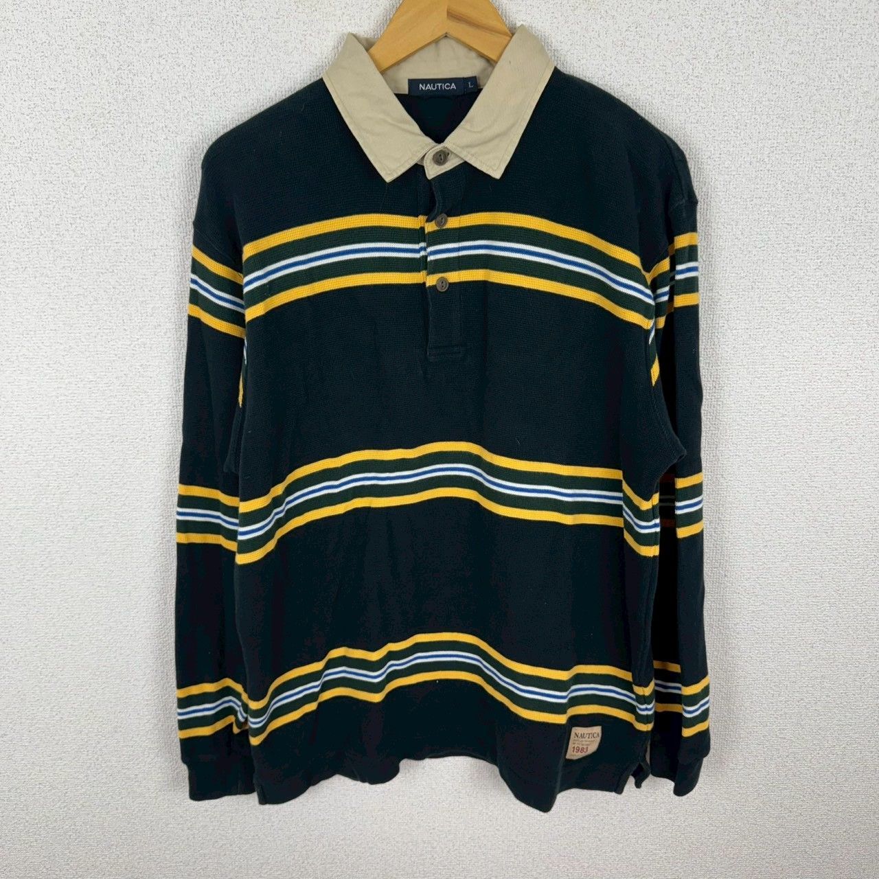 NAUTICA ノーティカ ラガーシャツ ボーダー ネイビー Lサイズ メンズ