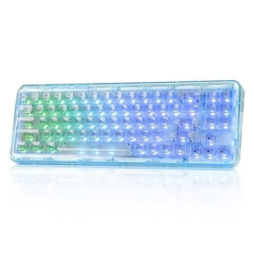 メカニカルゲーミングキーボード 透明キーキャップ 71キー 68%配列 ワイヤレス ホットスワップ対応 BT 5.0|2.4 G|USB-C ガスケット搭載 RGB 無線 Windows|Mac用 技適認証取得 クリスタルアイス軸 ライト 10 b 6 ed 8 d