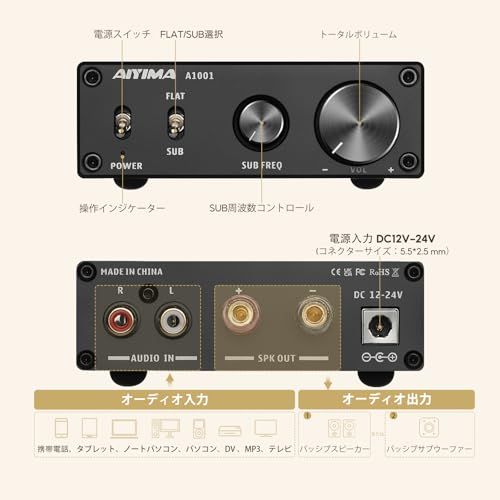 100 Wサブウーファーアンプ クラスD HiFiモノラルデジタルハイパワーオーディオAmplificador AMP DC 12-24 Vホームシアター ブラック 13585 d 44
