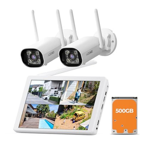 24時間録画 双方向通話 防犯カメラ 屋外 モニター付き ワイヤレス 監視カメラ 無線 夜間カラー暗視撮影 AI動体検知 投光威嚇 音声威嚇 警報通知 双方向音声通話 簡単設定 屋内 家庭用 2台 セット 10チャンネルまで増 b 4 e 80 f 8