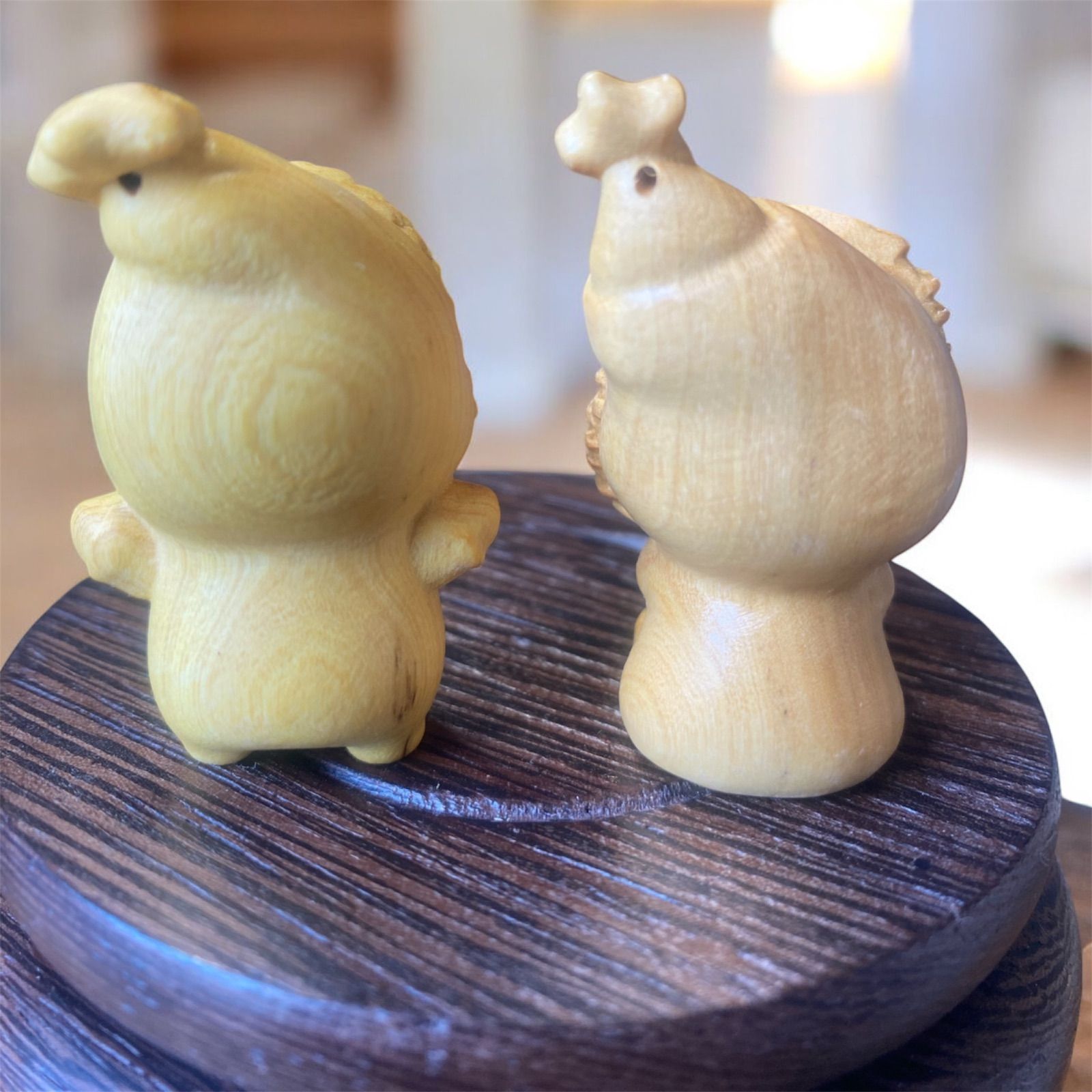 可愛い星星人 柘植木彫り 根付 置物 お守り セット 縁起物 木彫り 