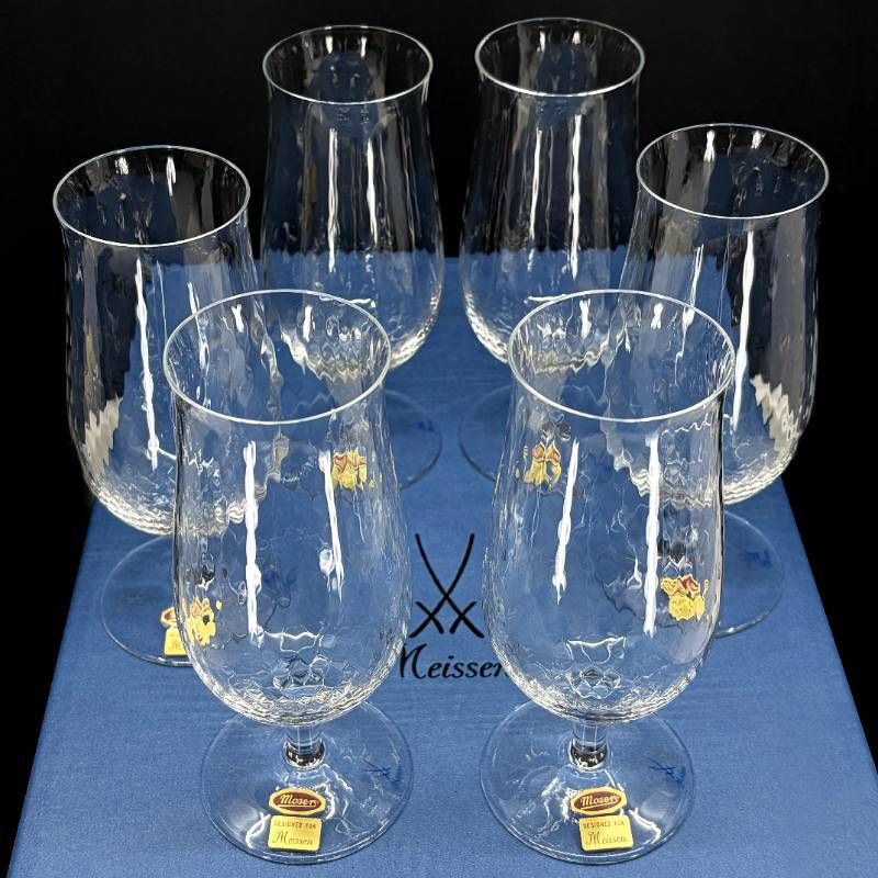 美品・箱付き】MEISSEN マイセン／波の戯れ ワイングラス 6点セット