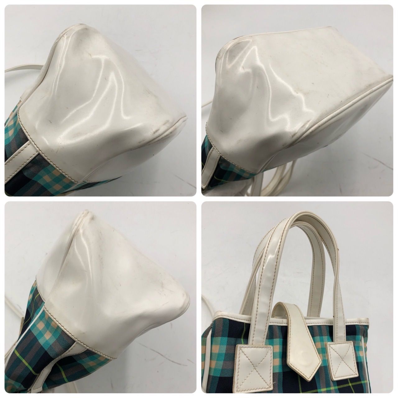 バーバリーブルーレーベル 2WAY ショルダーバッグ チェック 白 緑
